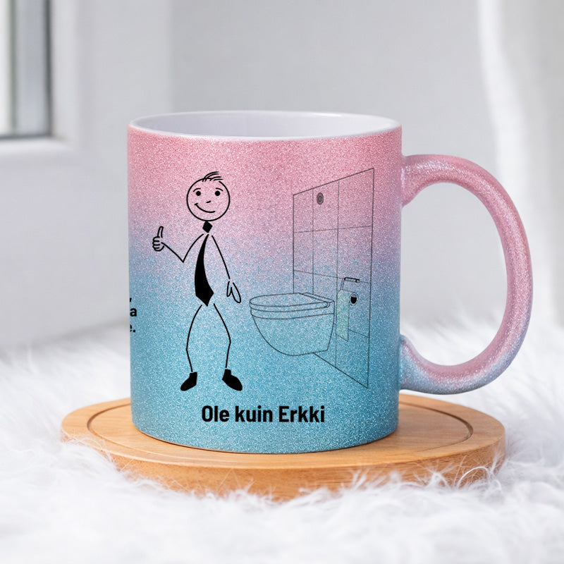 Erkki ei jätä hylsyä telineeseen roikkumaan 0023 |  Glittermuki 330ml