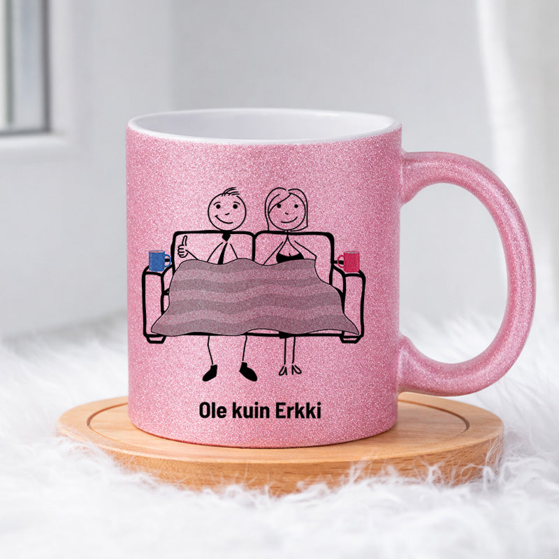 Erkki ja Irmeli aamukahvilla 0007 |  Glittermuki 330ml