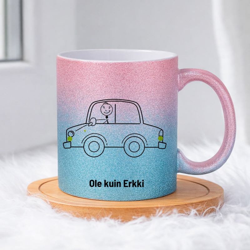 Erkki käyttää kääntyessään vilkkua 0016 |  Glittermuki 330ml
