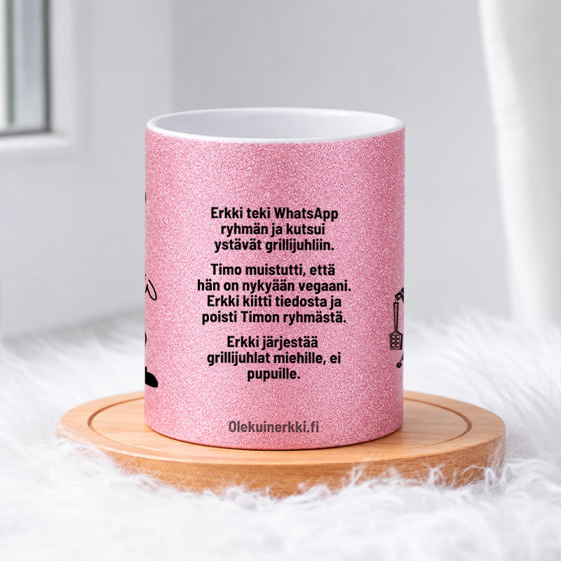 Erkki kutsui ystävät grillijuhliin 0024 |  Glittermuki 330ml