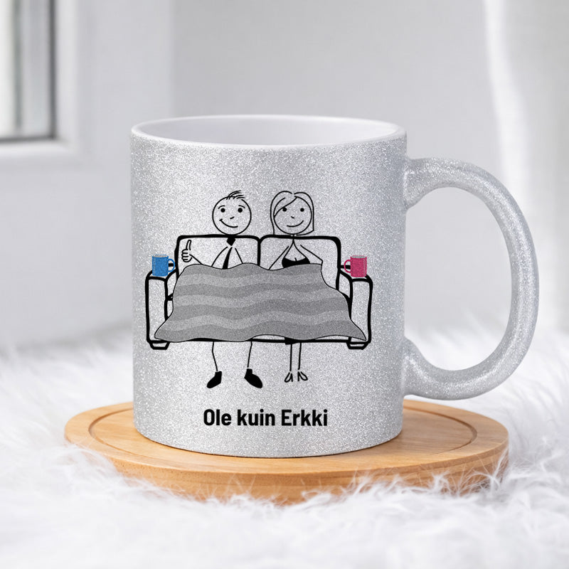 Erkki ja Irmeli aamukahvilla 0007 |  Glittermuki 330ml