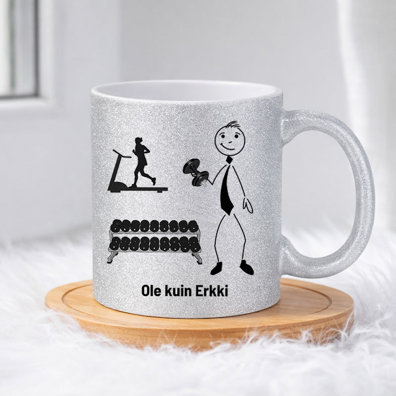 Erkki on kuntosalilla 0031 |  Glittermuki 330ml