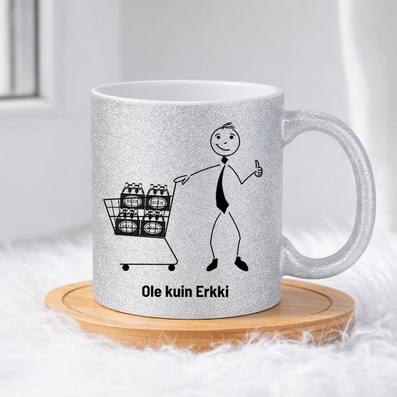Erkki pysyy budjetissa 0001 |  Glittermuki 330ml